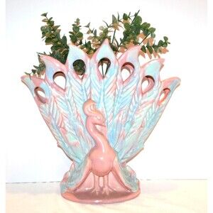 Vintage Vase Peacock Extra Large Royal Haeger 50s Pink Blue Foyer